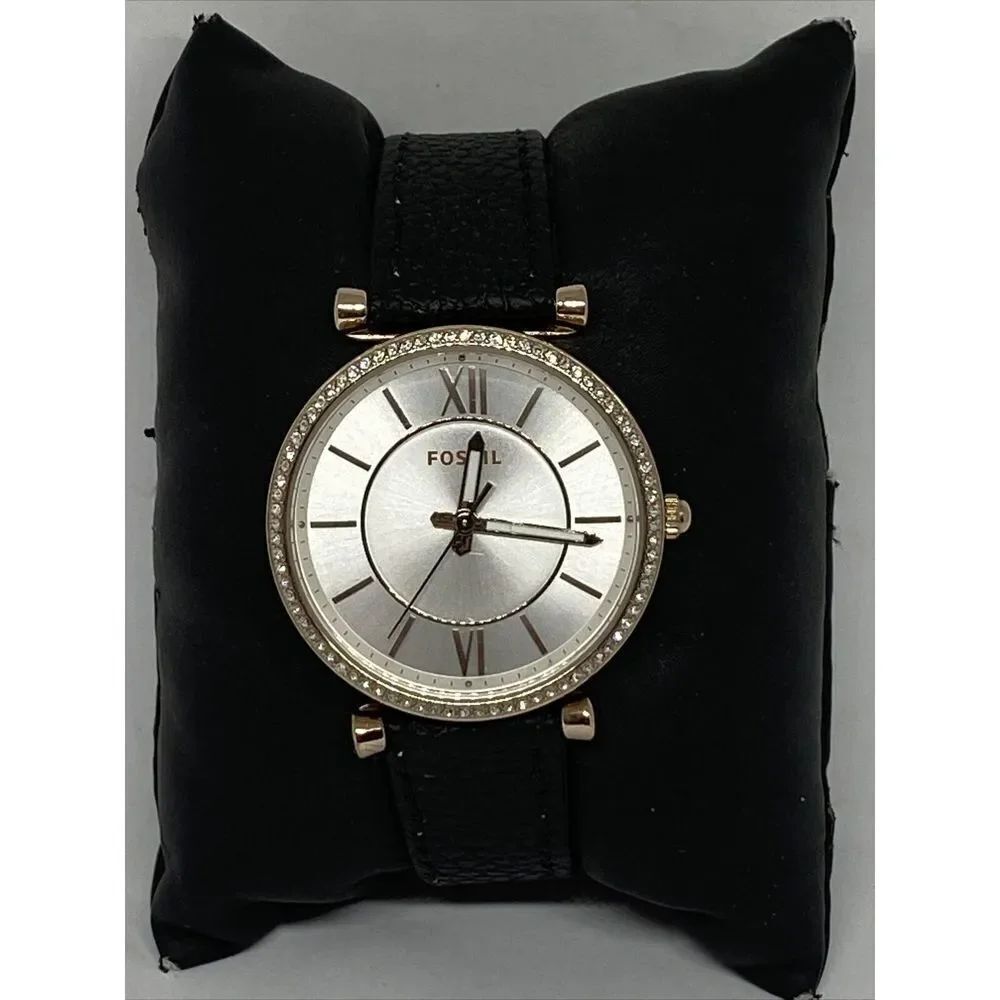 Fossil Carlie ES4465 Women's Black Leather Analog Dial Quartz Wrist Watch JK672